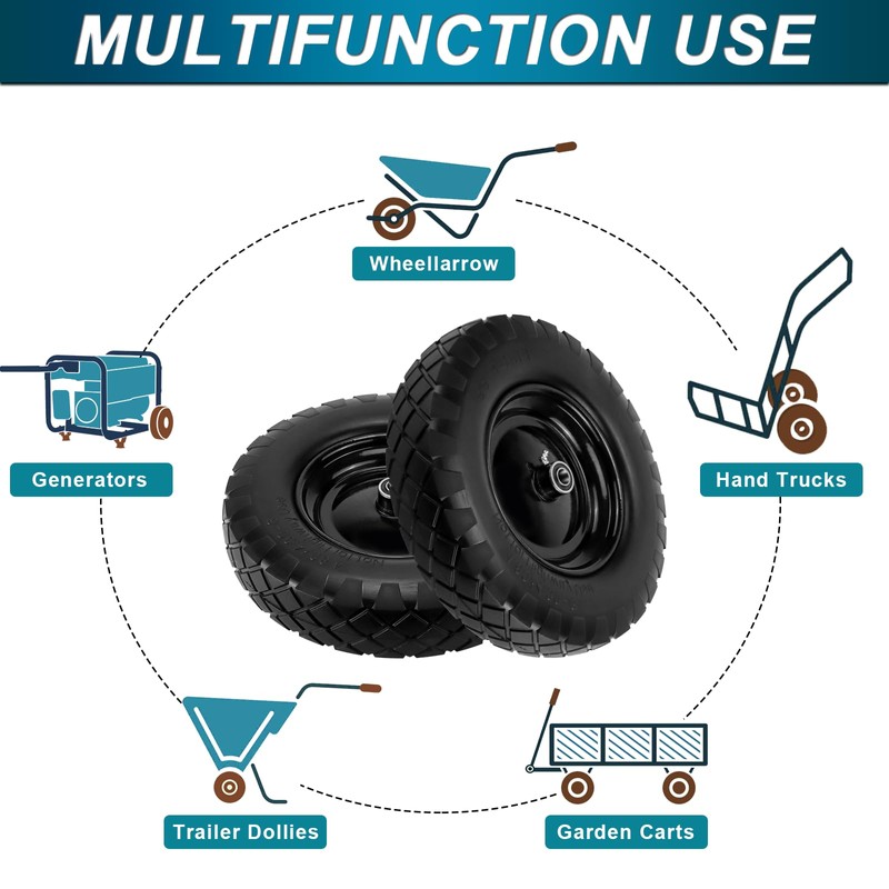 Cenipar 4.80/4.00-8" Flat-Free Tire and Wheel, 16" Solid Wheelbarrow Tires