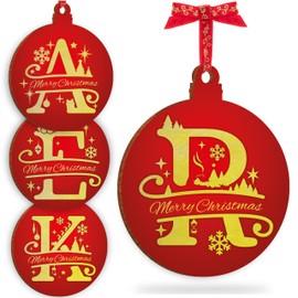 Initial Ornament for Christmas Tree Decorations - 12x10cm - Xmas Wooden Hanging Green Baubles, Christma Family Tree Gifts C3 (Initial #R)