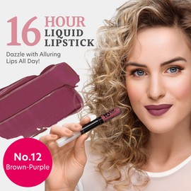 Dermacol Dermacol - 16-Stunden-Lippenfarbe, hochpigmentierter, gl?nzender Lippenstift, Zwei-Phasen-Lippenglanz, Lippen-Makeup-Produkte mit mattem und glitzerndem Finish, Nr. 12 Braun-lila-Lippenglanz, 7,1 mL