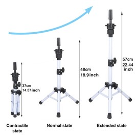 VEELTRAS Wig Stand Tripod Adjustable Metal Mini Wig Head Stand for Training Mannequin Heads and Canvas Block Head (white)
