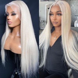Mscathy Platinum Blonde Human Hair Wigs Straight Hair 13X4 Lace Front Human Hair Wigs Breathable Hair Pre Plucked HD Transparent 180% Density Lace Front Wigs for Women (20 INCH, Platinum Blonde)