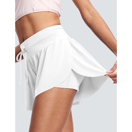 ISEEGZ Womens 2.8" Swim Board Shorts High Waisted Slimming Quick Dry Stretch Swim Beach Trunks with Liner and 2 Pockets White