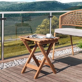 SFIHOME Wooden Folding Stool, 13inch Small Foot Stool, Waterproof Teak Shower Stool, Portable Collapsible Wood Stool for Bathroom Sauna Kitchen Patio Garden Camping (Brown)