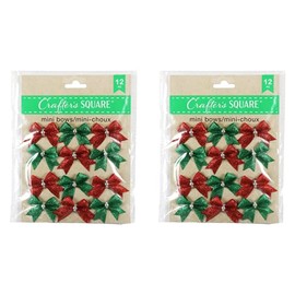 Crafters Square Mini Bows - Red and Green - 24 Mini Bows - Approximately 1 1/2 inches
