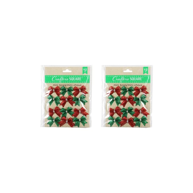 Crafters Square Mini Bows - Red and Green - 24