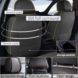 DISUTOGO 2 Front Seat Covers Fit for Honda Pilot 2005-2016, Faux Leather Automotive Seat Covers Breathable Waterproof Seat Cushions Compatible with Airbag (Black & Gray)