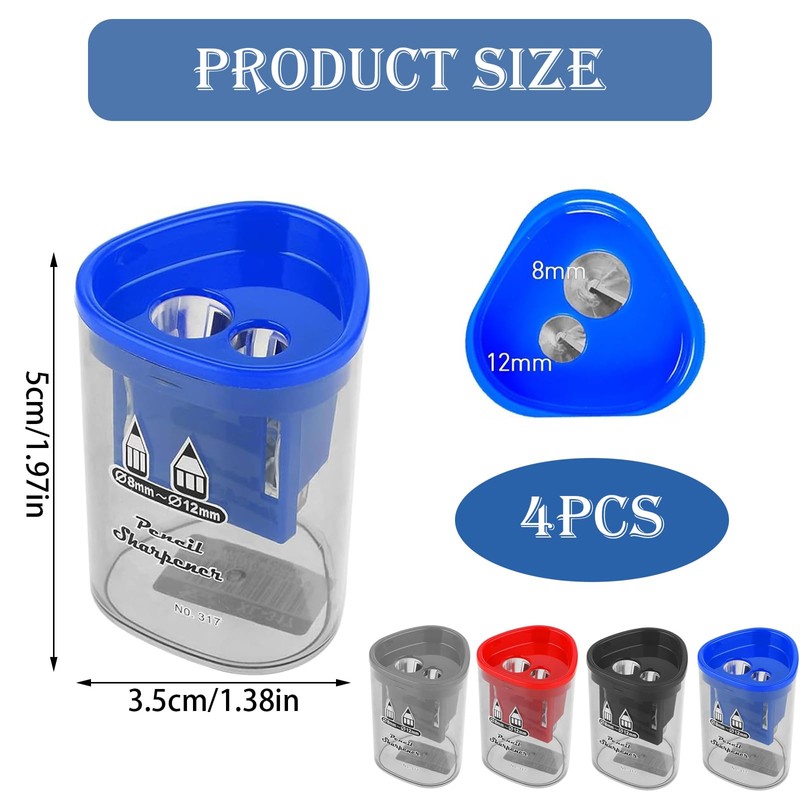 4 Pack Pencil Sharpener with Container, Compact Manual Pencil Sharpeners
