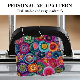 Cmialusie Colorful Luggage Tags for suitcases Set of 2 Cute Suitcase Tags Travel Identifier with Floral Mandala Pattern Design for Spring Trips 2.83 x 4.53 Inch