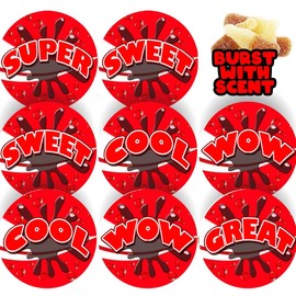 120 Cola Burst Praise Words Scented 30mm Reward Stickers for Teachers, Parents and Party Bags