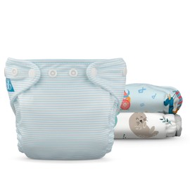 Charlie Banana Cloth Diapers, Reusable, Washable, Adjustable Newborn Size Diaper for Newborns and Babies (5-10lbs), with Absorbent Inserts - Ocean Voyage, 3 Pack