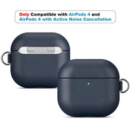 Haobobro Nappa Series Leather Case for AirPods 4th Generation 2024 - Handmade Leather Case with Carabiner & Cleaning Kit - Shockproof AirPods 4 Leather Case Protective Leather Case - Blue