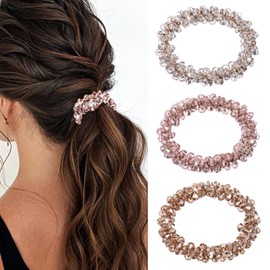 Qianyu 3 Pcs Pearl Hair Scrunchies Rhinestone Hair Ties Elastic Crystal Ponytail Holder Fancy Beaded Hair Band Stretchy Pretty Hair Ropes for Women Girls Accessories