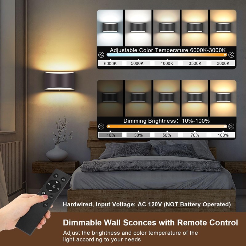 TRLIFE Modern LED Wall Sconces, Remote Control Dimmable and Adjustable