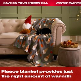 OHS Christmas Fleece Blanket for Bed, Soft Warm Cosy Autumnal Gonk Polar Fleece Throw Blanket for Sofa Lightweight Single Bed Throws kids Gifts, Charcoal Grey - 120 x 150cm