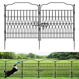 Bepatio 5 Panels Garden Fence with Latch, 27.6in (H) x 9.8ft (L) Dog Fence Outdoor for Yard, Arc Metal Fencing Panels, Animal Barrier Fencing for Outdoor, Patio, Flower Bed