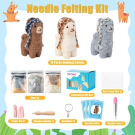 WATINC Alpaca Needle Felting Kit - Set of 3 Different Alpaca Doll Wool Felt Needle Felting Tools Foam Pad, DIY Home Decoration Needle Felting Craft Party Supplies for Beginners