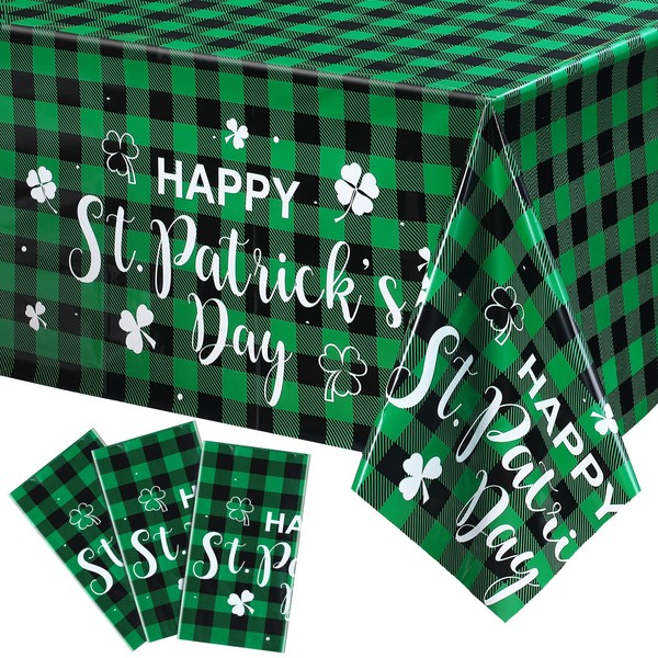 3 Pack St. Patrick's Day Tablecloth St Patrick's Buffalo Table Covers Lucky Shamrock Tablecloth Irish Festival Table Cloth St. Patrick's Plastic Tablecloth for Party Table Decorations, 108 x 54 Inch