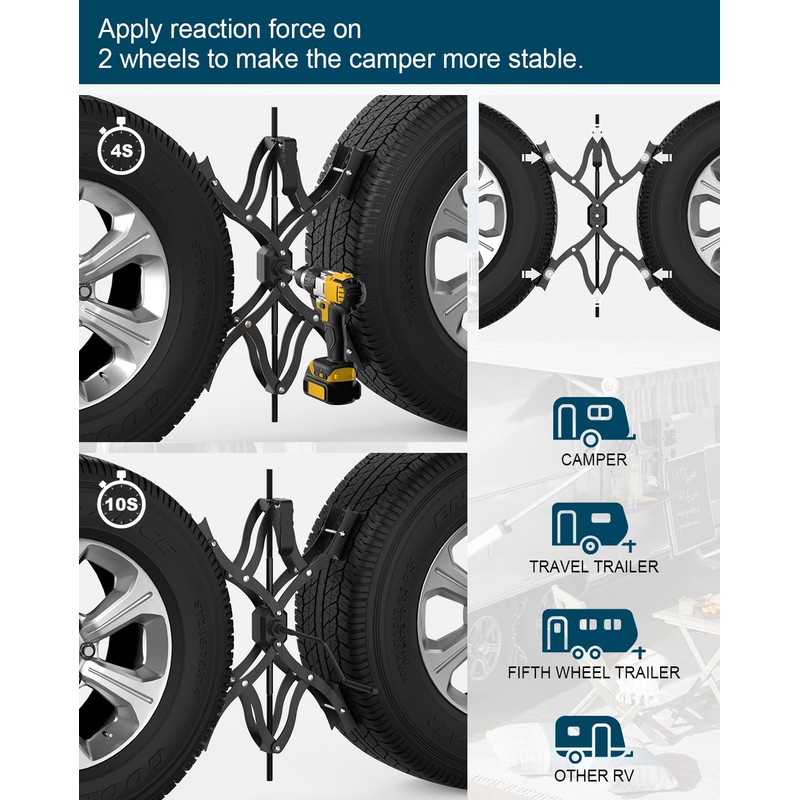Rvdeaa Black X-Shape Wheel Chocks Stabilizer XL [Extended Allow Drill