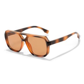 FEISEDY Retro 70s Aviator Sunglasses for Women Men, Oversized Vintage Square Shades, UV400 Sun Glasses B0267 Tortoises/Tea