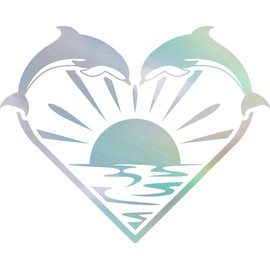 NBFU Dolphin Heart Sunset Beach (Hologram) (Set Of 2) Premium Waterproof Vinyl Decal Stickers For Laptop Phone Accessory Helmet Car Window Bumper Mug Tuber Cup Door Wall Decoration