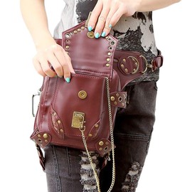 FiveloveTwo® Men Women Steampunk Fanny Packs Multi-purpose Tactical Drop Leg Arm Bag Pack Hip Belt Waist Messenger Shoulder Bag Wallet Purse Pouch Red Brown