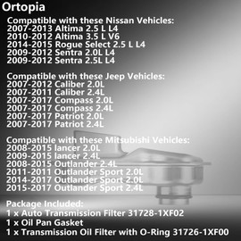 RE0F10A JF011E CVT Transmission Filter with Gasket and Oil Filter 31728-1XF02 Compatible with Nissan 07-13 Altima,08-15 Mitsubishi Lancer Outlander,07-12 Jeep Caliber, 07-17 Jeep Compass Patriot