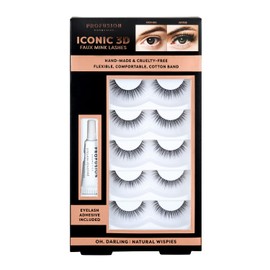 Profusion Cosmetics Iconic 3D Faux Mink Lash Set of 5 With Adhesive Cat Eye Lash Wispies Fluffy False Lashes 5 Pairs Soft Reusable Eyelashes Lightweight Natural Wispies (Big Tease)
