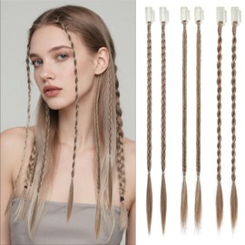 XUENMB 6PCS Braid Hair Extensions Clip in Braid Extensions for Women Natural Synthetic Braided Hairpieces Statement Blonde Braids for Daily Costume Party (Dark Blonde)