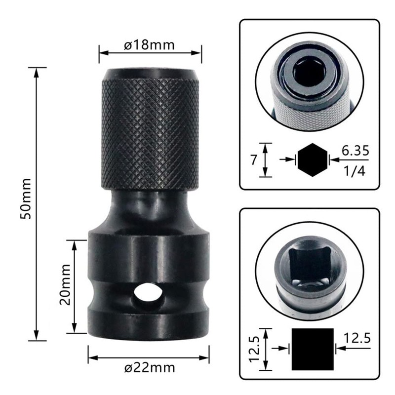 Pack of 2 Impact Wrench Bit Adapter, 1/2 Inch Square