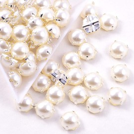 Pawkyjar 200pcs Sewing Pearl Beads, White Half Round Sew on Beads with Silver Claw, Mix Size 5mm, 8mm, 10mm