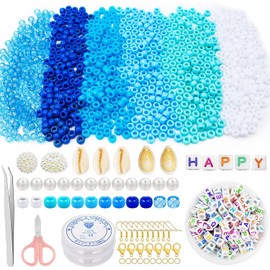 Hengxinc 1439pcs Blue Pony Set, 1200 Pcs 6x9mm Pony Bulk and 100 Pcs Letter, Kandi Hair for Braids for Girls Kids,for Bracelets Jewelry Making DIY Crafts