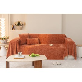 AMWAN Nordic Style Slub Chenille Sofa Cover Burnt Orange Couch Sofa Cover Chenille Sofa Slipcover for 3 Cushion Couch Sofa Sectional Couch Cover L Shaped Sofa Cover Dogs Pets Protector Sofa 71"x134"