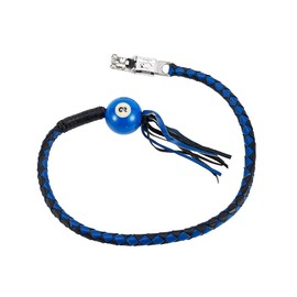 Dream Apparel 42" Leather Motorcycle Get Back Whip for Handlebar Fringed Biker Whip With Pool Ball, Black and Blue