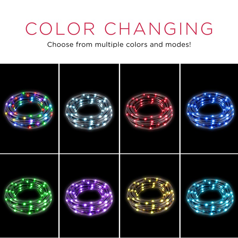 UltraPro LED Rope Lights, 50ft Premium Smoke Black Rope, Color
