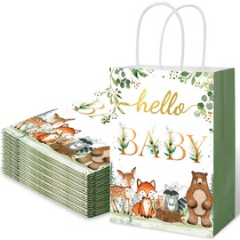 FYSUIMU 24Pcs Woodland Animal Paper Gift Bags with Handles Woodland Baby Shower Party Favor Bags Forest Animal Candy Goodie Treat Bags for Baby Shower Birthday Party Supplies