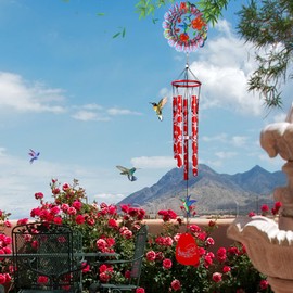 Eiryhope Memorial Wind Chimes with Wind Spinner, Hummingbird Wind Chime for Outside, 33" Decorative Windchime Outdoor Yard Decor Garden Decoration Housewarming/Sympathy/Hummingbird Gift for Women Men