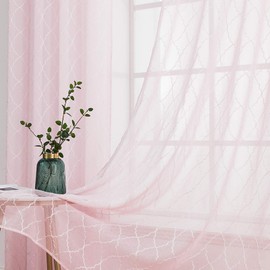 MIULEE 14 Sheer Voile Floral Embroidery Curtains with Eyelets, Transparent