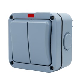 Outdoor Light Switch, USUPERINK Outdoor Double Switch, IP66 Waterproof, 2 Gang 2 Way Dual Switches, 15Amp 110-250V, SPDT Exterior Electrical Switches for Outside, Garden, Pool, Patio, Balcony