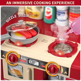 Kids Kitchen Playset for Toddlers Girls, Toy Kitchen Sets Pretend Play Food Toys for Kids Girls Ages 3 4 5 6 7 8, with Light Sound Spray