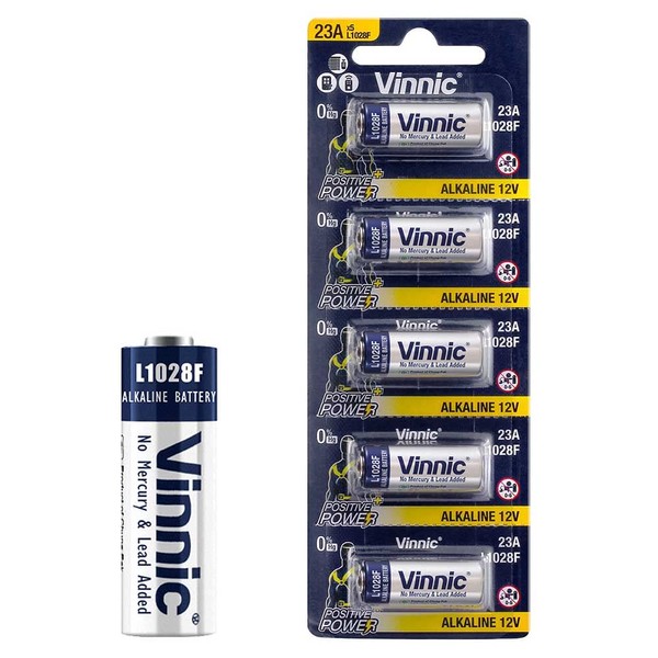 Kitstar Vinnic A23/23A 12V Alkaline Battery No Mercury & Lead & Cadmium Added Proof Environment Protection Positive+ Power,5 Count (Pack of 1)