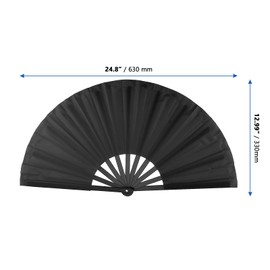 MANCHAP 8 PCS 13 Inch Large Folding Hand Fan, Black Chinese Kung Fu Tai Chi Hand Fan, Nylon Cloth Handheld Folding Fan for Dance, Decorations