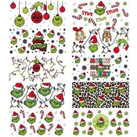 UV DTF Cup Wrap, 10 Sheet Christmas Transfer Stickers for 16 oz Glass Cups, Winter Rub on Transfer for Crafting, Waterproof Transfer Decals for Libbey Glass Tumblers Furniture Wood DIY Crafts