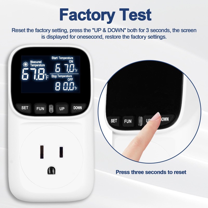 Digital Temperature Controller Thermostat Outlet Plug, 120V 15A Heating and