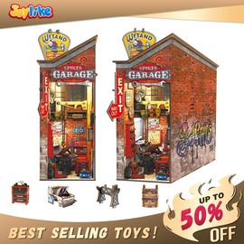 JOYLIKE 3D Wooden Garage Puzzle Miniature Book Nook Kits for Adults Teen, Book Nook Kit DIY Dollhouse, Bookshelf Insert Decor with Sensor LED Light, Puzzles