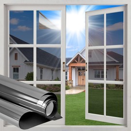 Window Privacy Film One Way Mirror Reflective Window Film See Out Not in Sun Blocking Heat Control Anti UV Window Tint for Office Home Door(Black-Silver, 35.4 Inch x 6.5 Feet)