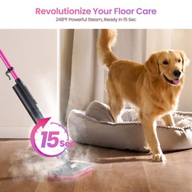 Schenley Steam Mop Cleaner Powerful - 15s Fast Heat-Up, Chemical-Free for Hardwood/Tile/Laminate & Floors/Walls, Washable Pads, 3 Modes for Carpet, Lightweight, Self-Standing, Sleek Design