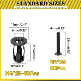 Mardatt Jack Nuts, Set of 30 M4 x 20 mm Cavity Metal Anchors, Expansion Screw Expansion Nut, Insert Nuts Expansion Nuts with Screws for Hollow Wall