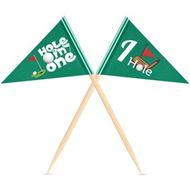 100 Pcs Golf Themed Toothpick Flags Hole in One Cupcake Toppers Birthday Decorations Green Mini Stick Cocktail Picks for Baby 1st Birthday Party Food Bar Decorations