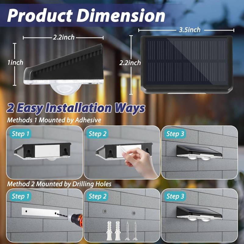 Solar Fence Lights Outdoor 8-Pack, Waterproof Fence Light Solar Powered