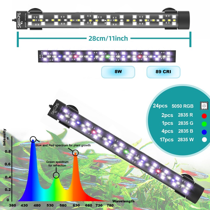 SEAOURA Submersible Aquarium Light for 12 to 23 Inch Fish